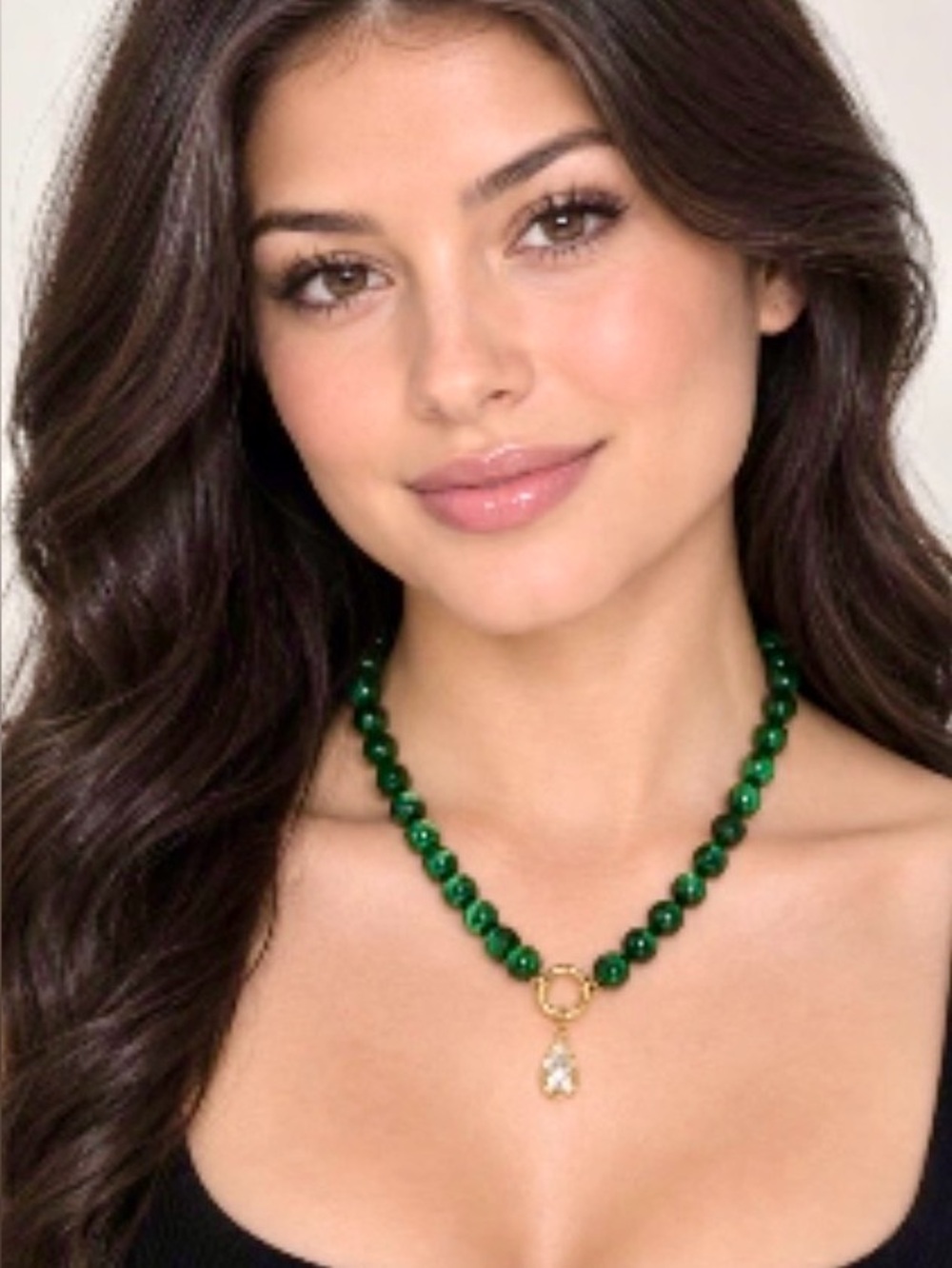 NWT Mayamar Forest Green Beaded CZ Crystal Drop Necklace MM-01814